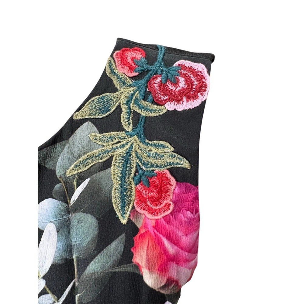 Oasis Dress Womens 12 Black Floral Butterfly Sleeveless Fit & Flare NWOT - Picture 4 of 12